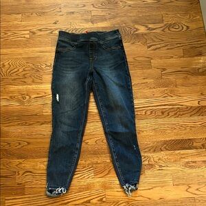 SPANX Blue Skinny Jeans with Distressed Ankle Detail